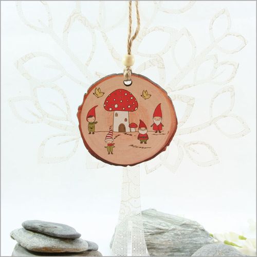 Wood Slice Ornament : Elf Town - Ornaments