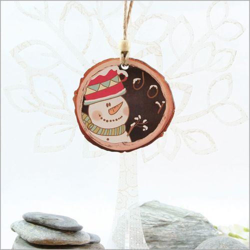 Wood Slice Ornament : Snowman Joy - Ornaments