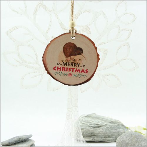 Wood Slice Ornament : Kiwi with Xmas - Ornaments