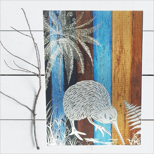 Kiwiana Wall Art -  Rectangle: Aged Timber Kiwi (Large)