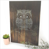 Kiwiana Wall Art - Rectangle : Dark Wood Morepork (Large)