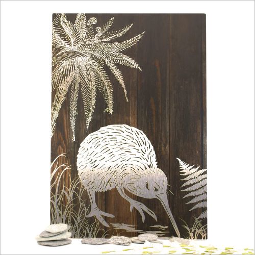 Kiwiana Wall Art - Rectangle : Dark Wood Kiwi(Small)