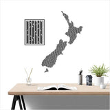 Kiwiana Wall Art - Large NZ Map : Black & White Koru Pattern