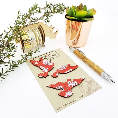 Wall Art - Doves Set - Red Floral - Mini Shapes