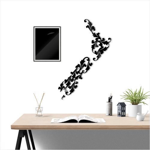 Kiwiana Wall Art - Large NZ Map : Fancy NZ Map  (Black )