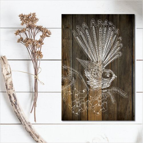 Kiwiana Wall Art - Rectangle: DW Fantail (Large) - Rectangles