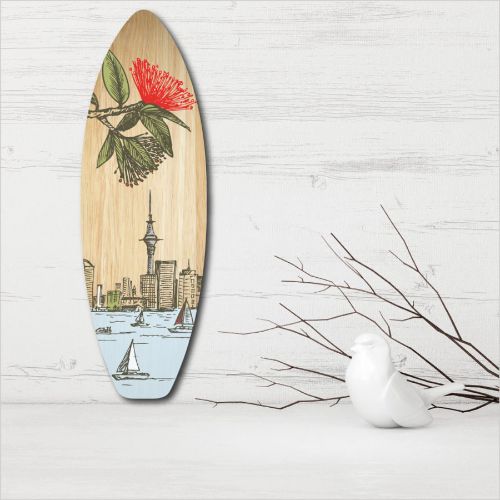 Kiwiana Wall Art - Ply Surfboard Art: Auckland (Wood)