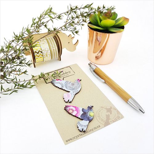 Wall Art - Pigeons Set - Blue Floral - Mini Shapes