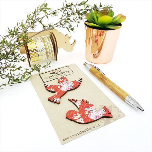 Wall Art - Sparrows - Red Floral - Mini Shapes