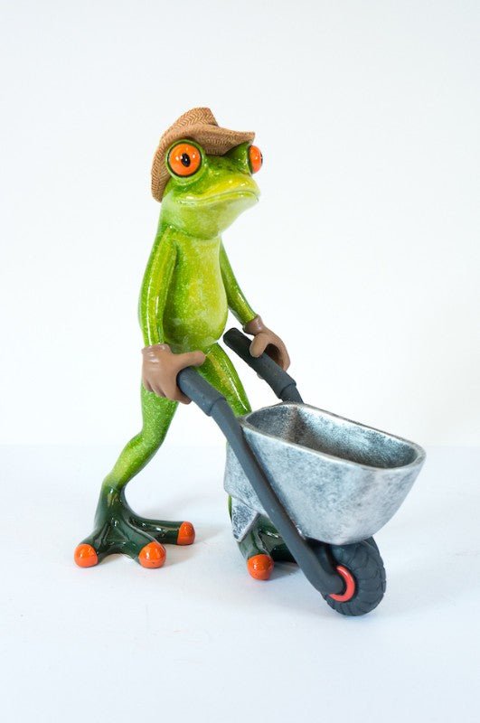 Gardening Frog With Wheelbarrow