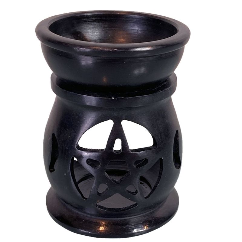 Triple Moon Pentacle Soapstone Oil Burner Black