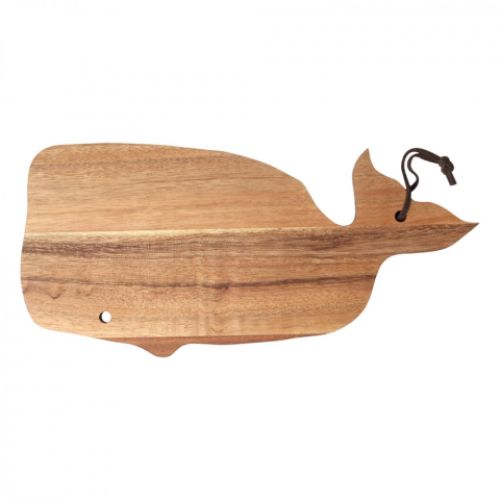 Whale Board in rustic acacia wood, perfect for serving snacks and promoting ocean conservation, L: 385mm, W: 188mm, H: 15mm.