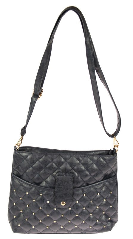 Handbag - Criss Cross with Studs - Navy