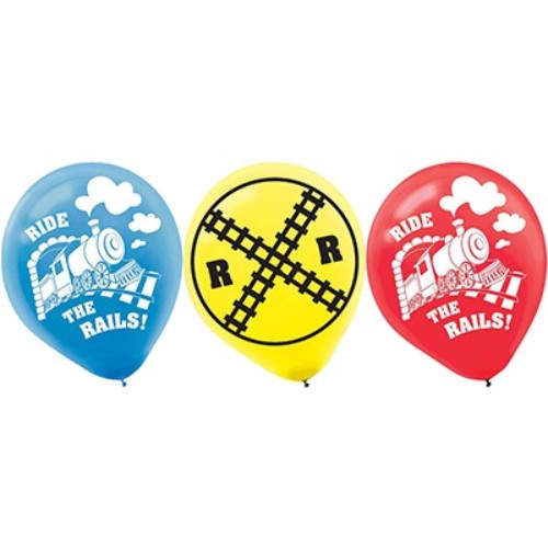 Brightly colored Thomas the Tank Engine latex balloons, ideal for train-themed parties and celebrations, pack of 6.
