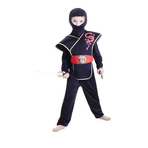 Large Deluxe Ninja Boy costume for kids aged 6-8, featuring a black outfit with authentic ninja details.