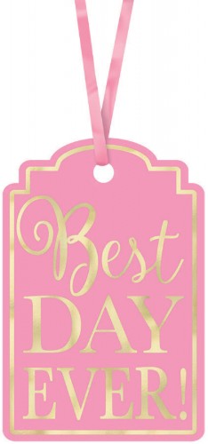 Vibrant pink 'Best Day Every' tags for gifts, scrapbooking, and parties, pack of 25, ideal for personalizing celebrations.