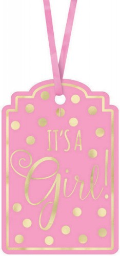 Foil-stamped pink paper tags, 3x2 inches, luxury finish for gifts and crafts, pack of 25 for special occasions.
