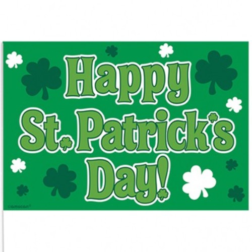 Vibrant pack of 12 Happy St Patrick's Day flags, 15cm x 10cm, in green, white, and orange for festive celebrations.