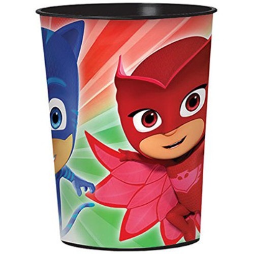 Colorful PJ Masks cup featuring Catboy, Owlette, and Gekko, perfect for parties and young fans' everyday use.