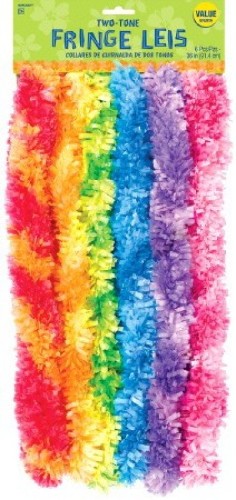 Pack of 6 Hawaiian two-tone rainbow leis, each 36 inches long, perfect for festive celebrations.