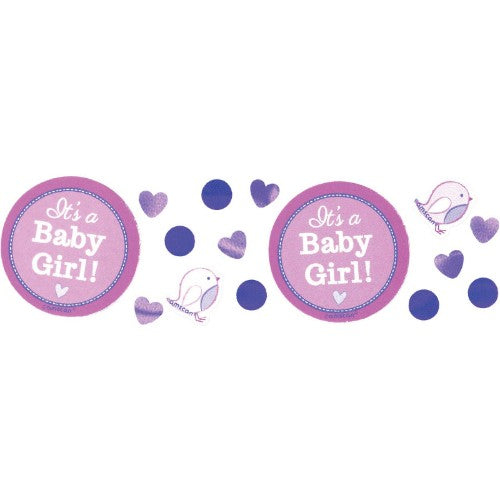Colorful confetti in a 'Shower with Love Girl' theme, 1.2oz for festive celebrations.
