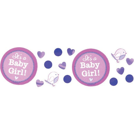 Colorful confetti in a 'Shower with Love Girl' theme, 1.2oz for festive celebrations.