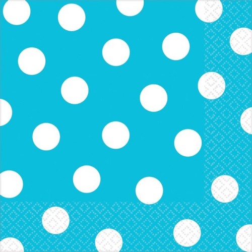 Pack of 16 Caribbean Blue Dots Lunch Napkins, 33cm x 33cm, perfect for elegant dining and vibrant party decor.