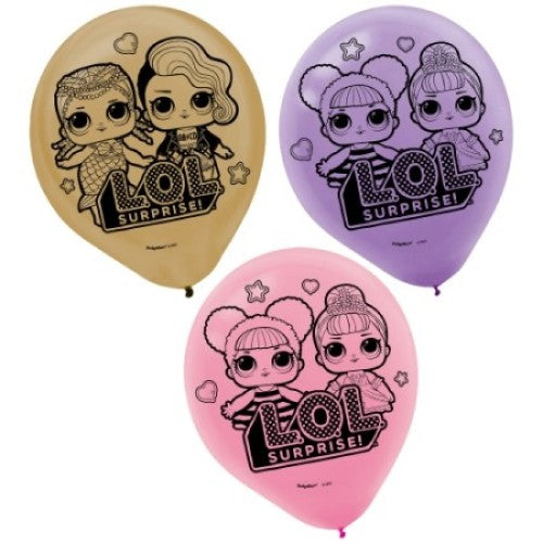 Colorful 30CM latex balloons featuring LOL Surprise designs, perfect for festive parties and celebrations. Pack of 6 units.