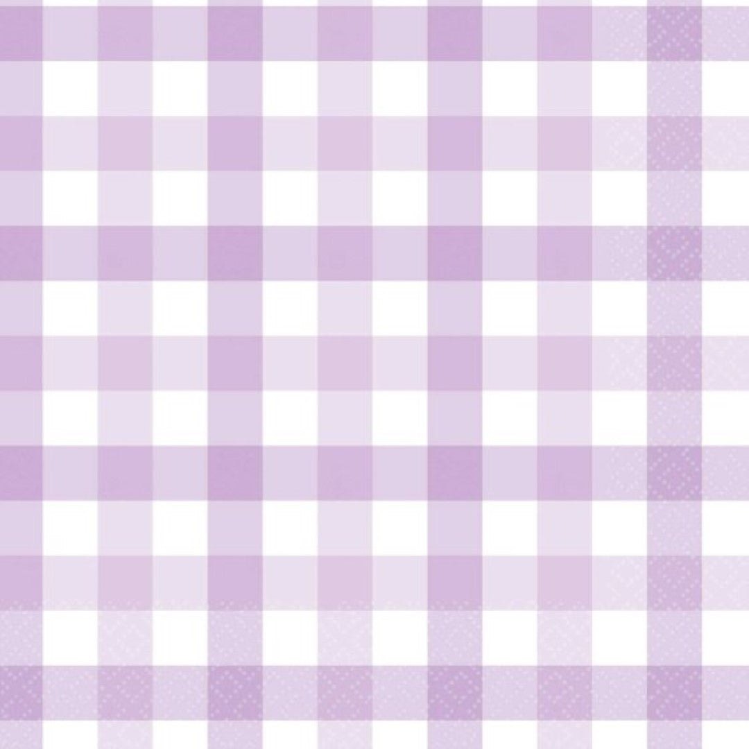 Pastel purple gingham lunch napkin pack of 16, perfect for stylish dining and eco-friendly gatherings.