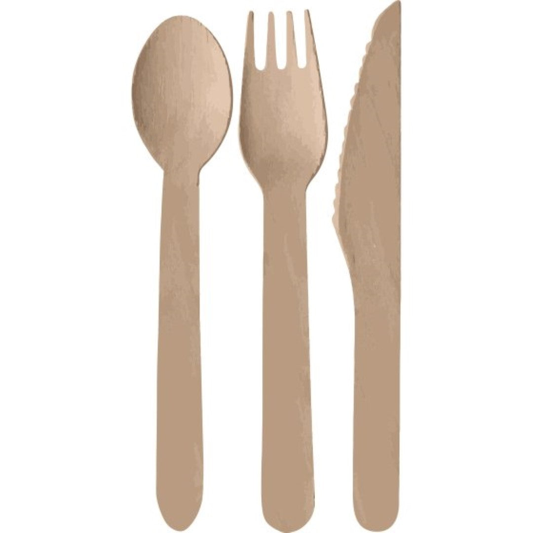 Eco-friendly Wooden Cutlery Set of 24, includes forks, knives, and spoons for stylish sustainable dining.