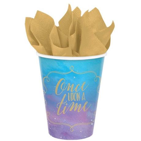 Vibrant Disney Princess paper cups, 266ml, perfect for themed parties, biodegradable and FSC-certified, pack of 8.
