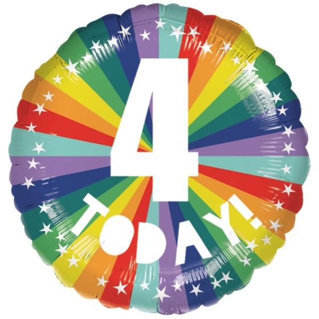 45cm Rainbow 4 Today balloon, vibrant design, perfect for 4th birthday celebrations, durable for indoor and outdoor events.