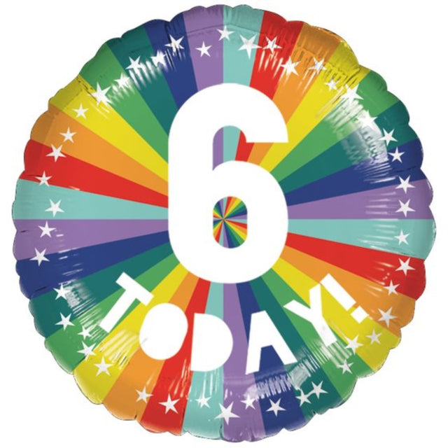 Vibrant 45cm Rainbow 6 Today S40 decoration, perfect for celebrations with eco-friendly materials and eye-catching design.