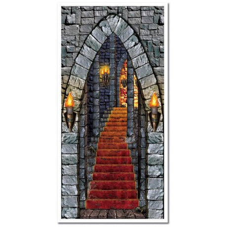 Beistle Castle Entrance Door Cover featuring a whimsical castle design, perfect for themed parties and celebrations.