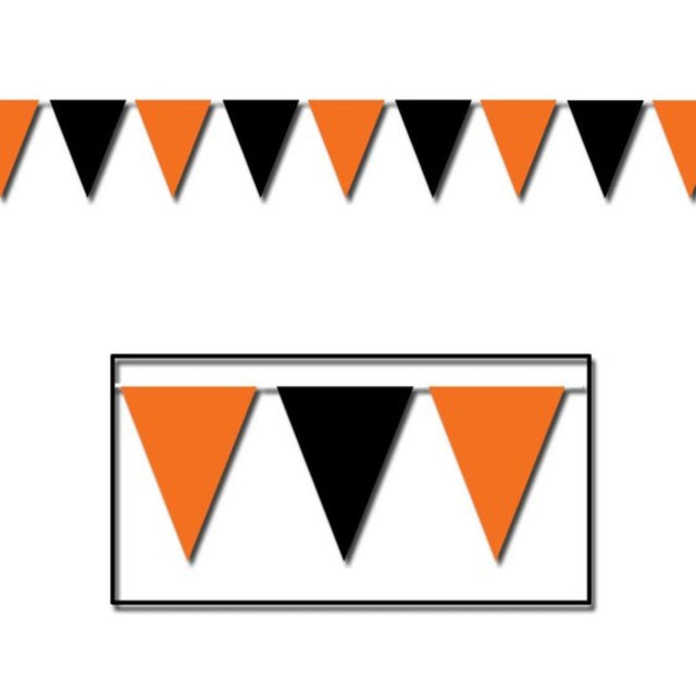 Bold orange and black Beistle banner for Halloween, sports, and fall gatherings; durable and eye-catching decoration.