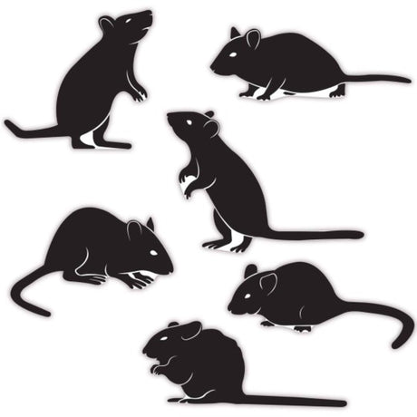 Beistle Mice Silhouettes - Pack of 6, charming mouse cutouts for Halloween decor, measuring 6.25cm to 22cm.