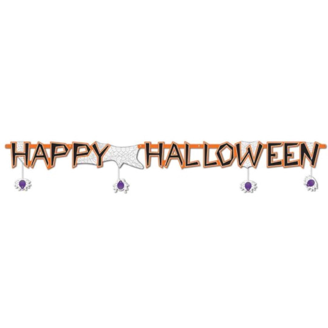 Vibrant Beistle Happy Halloween Banner featuring playful designs, perfect for festive indoor and outdoor decorations.