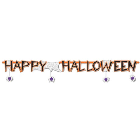 Vibrant Beistle Happy Halloween Banner featuring playful designs, perfect for festive indoor and outdoor decorations.