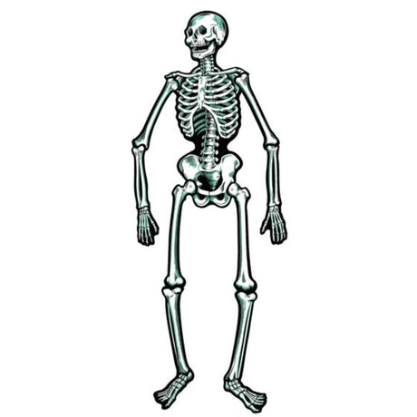 Pack of 2 Beistle jointed skeletons, 56cm each, perfect for Halloween décor and flexible positioning in any setting.