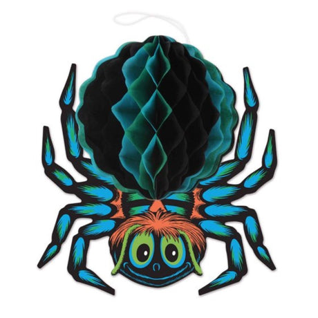 Vintage Halloween hanging tissue spider decoration, 30cm x 32cm, perfect for spooky indoor or outdoor decor.