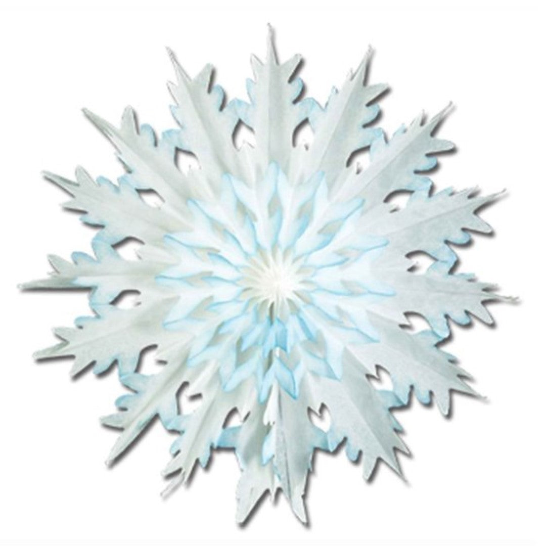 Pack of 2 vibrant dip-dyed snowflakes, each 43 cm, perfect for winter decor and holiday festivities.