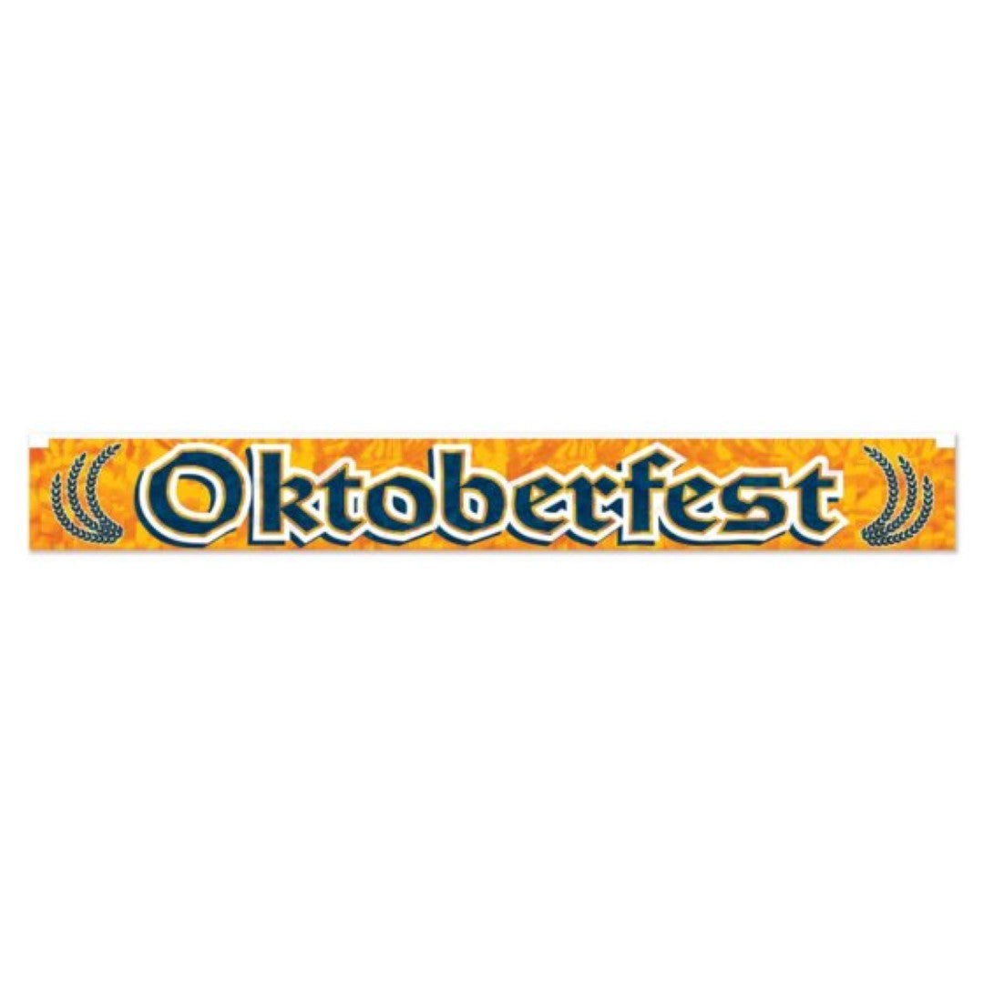 Vibrant metallic Oktoberfest fringe banner in traditional colors, perfect for festive decorations and photo opportunities.