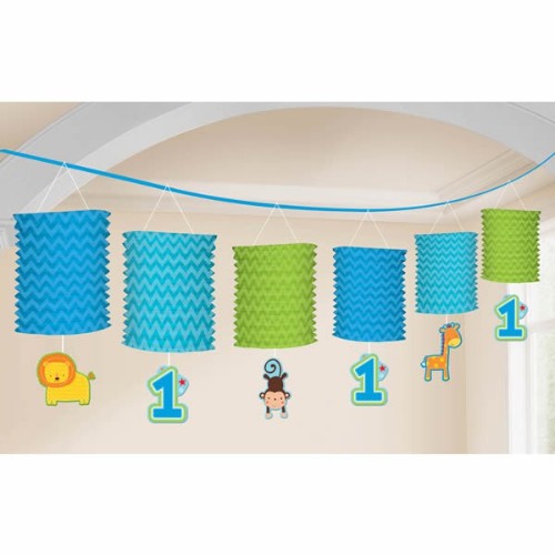 One Wild Boy Lantern Garland, 3.65m jungle-themed decor for 1st birthday parties, lightweight and durable design.