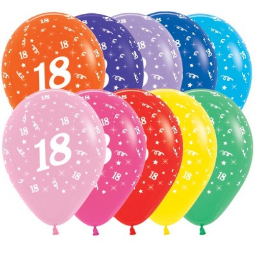 Vibrant 30cm latex balloons designed for 18th birthdays, featuring trendy styles in a pack of 25 for memorable celebrations.