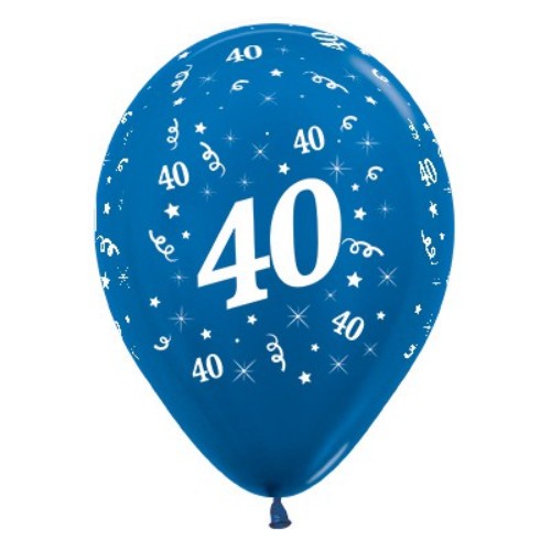 Pack of 6 blue metallic balloons with '40' printed, perfect for celebrating milestone birthdays and festive events.