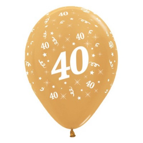 Pack of 6 gold metallic balloons celebrating age 40, perfect for elegant birthday parties and special events.
