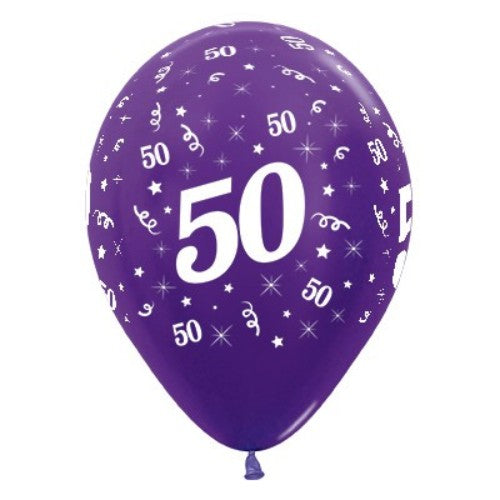 Balloons Age 50 Purple Violet Metallic  - Pack of 6