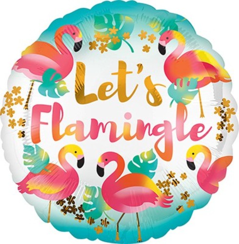 45cm Let's Flamingle Flamingos foil balloon, self-sealing and requires helium for inflation, perfect for parties.