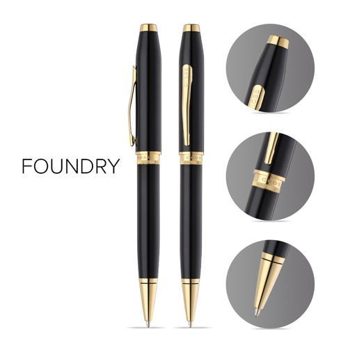 Ballpoint Pen - Cross Foundry Black Lacquer with Gold Trim