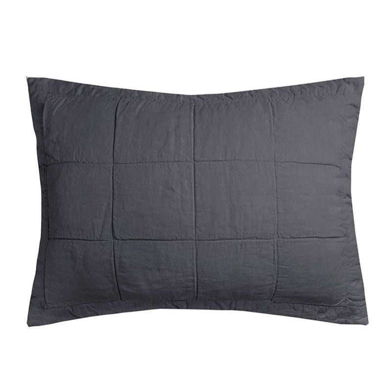 Linen Quilted Pillow Sham Charcoal